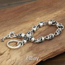 Heavy Men's Solid 925 Sterling Silver Bracelet Link Chain Skull Jewelry 8.7