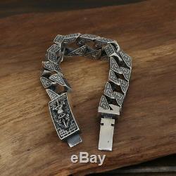 Heavy Men's Solid 925 Sterling Silver Bracelet Vajra Link Chain Lection Jewelry