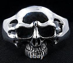 Heavy Phantom Skull 925 Sterling Silver Mens Cuff Bracelet Rider Biker Harley