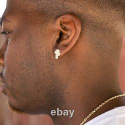 Hip Hop 925 Sterling Silver Screw Back Solid 14K Gold Nugget Earrings For Men