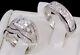 His & Hers 14k White Gold 925 Sterling Silver Wedding Band Engagement Ring Set