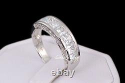 His & Hers 14k White Gold 925 Sterling Silver Wedding Band Engagement Ring Set