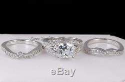 His and Hers 925 Sterling Silver 4 pc Wedding Engagement Ring Set size 7.25
