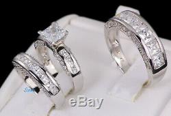 His and Hers 925 Sterling Silver Princess Cut Wedding Engagement Ring Set 4 3/4