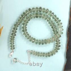 Huge Faceted Green Prasiolite Gemstone Round Necklace 925 Sterling Silver 18