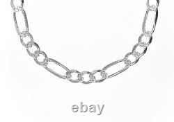 ITALY 925 SOLID Sterling Silver Diamond-Cut FIGARO Chain Necklace or Bracelet