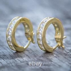 Iced Small Mini Cz Yellow Gold Sterling Silver Huggie Hoop Earrings For Men
