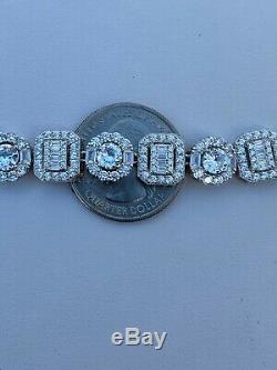 Iced Solid 925 Sterling Silver Baguette Diamond Tennis Bracelet Hip Hop Mens