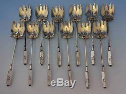 Isis by Gorham Sterling Silver Terrapin Fork Set 12 Gold Washed Brite-Cut 6 1/4