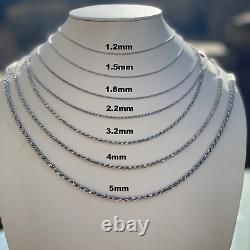 Italian Solid Sterling Silver Rope Link Chain Necklace 925 Silver Chain UNISEX