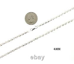 Italian Solid Sterling Silver Rope Link Chain Necklace 925 Silver Chain UNISEX