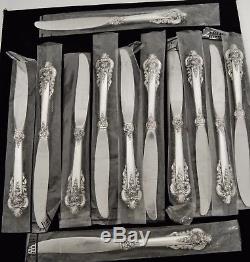 LOT OF 12 WALLACE Grande Baroque 9 Sterling Silver Handle Dinner Knives No Mono
