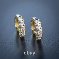 Lab Simulated Diamond Solitaire 14k Gold 925 Sterling Silver Men's Hoop Earrings