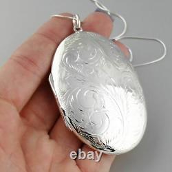 Large Oval Photo Locket Necklace 925 Sterling Silver Design Heirloom SN