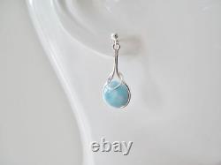 Larimar Necklace And Earrings Set. 10mm Cabochon. 925 Sterling Silver