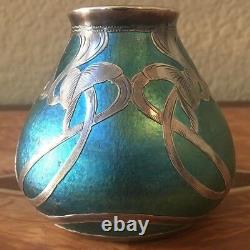 Loetz Art Glass Vase with Sterling Overlay Silver