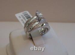 MARQUISE CENTER WEDDING RING & BAND SET With LAB DIAMONDS/ 925 STERLING SILVER