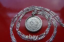 MEXICAN SILVER Eagle & Snake Coin Pendant 28" .925 Sterling Silver Chain 