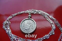 MEXICAN SILVER Eagle & Snake Coin Pendant 28.925 Sterling Silver Chain