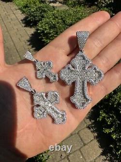 MOISSANITE Gothic Cross Pendant Iced Baguette Necklace Real 925 Silver 3 Sizes