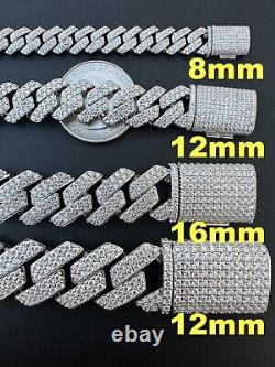 MOISSANITE Real Miami Cuban Link Prong Bracelet Iced Solid 925 Sterling Silver