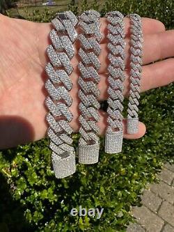 MOISSANITE Real Miami Cuban Link Prong Chain Iced Hip Hop 925 Silver Necklace