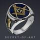 Masonic Blue Lodge Ring 925 Sterling Silver Ring With 24k Gold-plated Parts