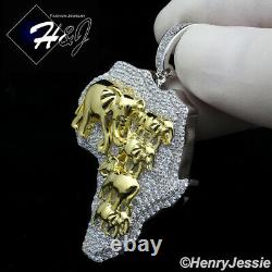 Men 925 Sterling Silver Icy Silver/gold Elephant Africa Map Charm Pendantsp303