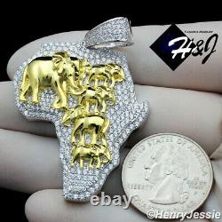 Men 925 Sterling Silver Icy Silver/gold Elephant Africa Map Charm Pendantsp303