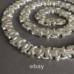 Men Boy King Flat Byzantine Chain Necklaces 7mm 925 Sterling Silver 24Inch 53GR