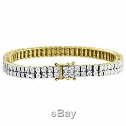 Men Diamond 2 Row Tennis Link Bracelet 10k Yellow Gold Over Sterling Silver 8.5