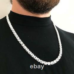 Men King Flat Byzantine Chain Necklaces 925 Sterling Silver 55GR 26Inch Handmade
