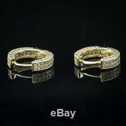 Men Small 14k Gold 925 Sterling Silver Bling Fully Iced CZ Huggie Hoop Earrings