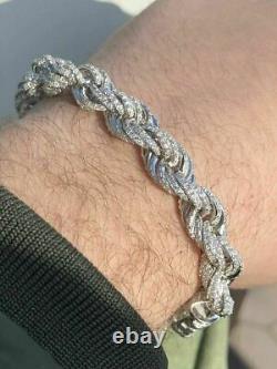 Men's 10mm Rope Bracelet Real Solid 925 Sterling Silver 20ct Diamonds Super ICY