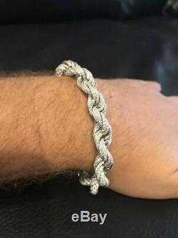 Men's 12mm Rope Bracelet Real Solid 925 Sterling Silver 25ct Diamonds Super ICY