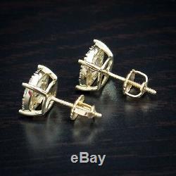 Men's 14K Gold Hip Hop Iced Round Cut Cluster 925 Sterling Silver Stud Earrings