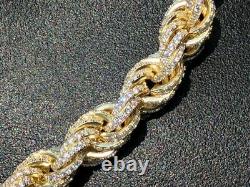 Men's 14k Gold Over Solid 925 Sterling Silver Men's Rope Chain 9mm Iced Diamond