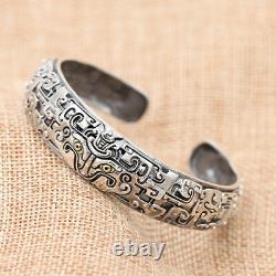 Men's 925 Sterling Silver Cuff Bracelet Mythical Animal Gluttony Jewelry