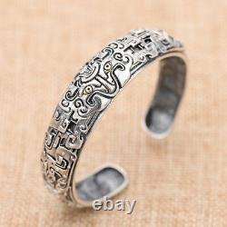 Men's 925 Sterling Silver Cuff Bracelet Mythical Animal Gluttony Jewelry
