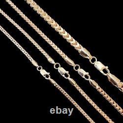 Men's Real 14k Gold Plated Solid 925 Sterling Silver Franco Chain 2-5mm Necklace