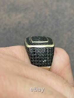 Men's Real Solid 925 Sterling Silver 14k Gold Over Ring With Black Diamond 2.1CT