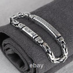 Men's Real Solid 925 Sterling Silver Bracelet Pattern Braided Stripe Link 7.9