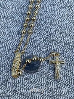 Men's Rosary Beads Necklace 14k Gold Over Real 925 Sterling Silver Rosario Jesus