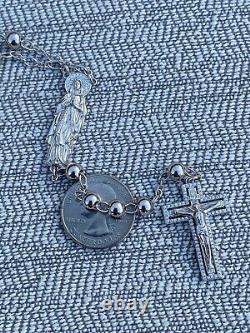 Men's Rosary Beads Necklace Real 925 Sterling Silver Rosario Jesus Virgin Piece