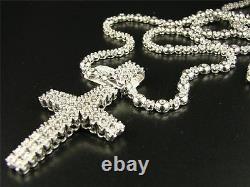 Men's Rosary Sterling Silver Chain with Cross in Natural Diamonds 3.50 carats