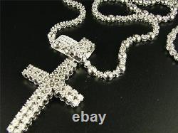 Men's Rosary Sterling Silver Chain with Cross in Natural Diamonds 3.50 carats