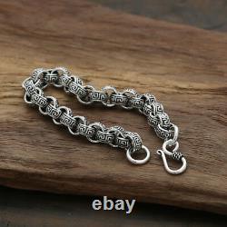 Men's Solid 925 Sterling Silver Bracelet Link Chain Stripe Loop Jewelry 8.5