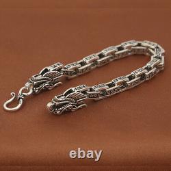 Men's Solid 925 Sterling Silver Bracelet Link Chain Two Dragon Heads Lection