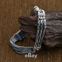 Men's Solid 925 Sterling Silver Bracelet Link Chain Well Stripe Jewelry