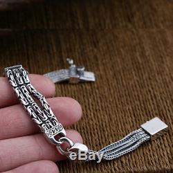 Men's Solid 925 Sterling Silver Bracelet Link Chain Well Stripe Jewelry Chain